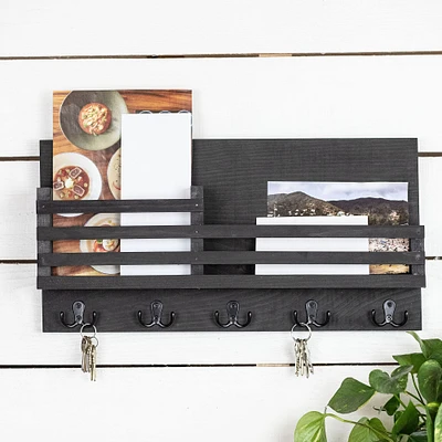 Mail Holder with Wood Rail, Black