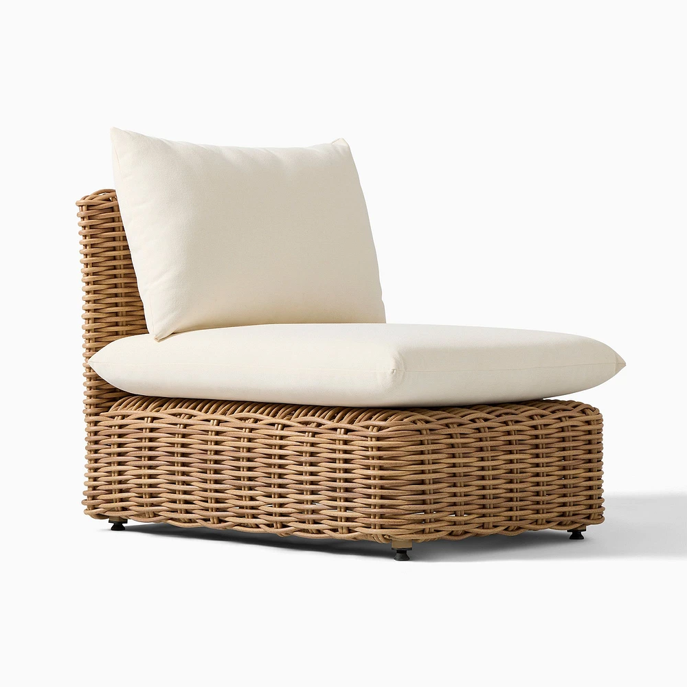 Westport Slim Profile Outdoor Armless Single, All Weather Wicker, Natural, Crosshatch Weave, Alabaster