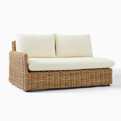 Westport Thin Outdoor Left Arm Sofa,  All Weather Wicker, Natural, Crosshatch Weave Alabaster