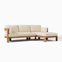 Monterey Outdoor 2-Piece Chaise Sectional, Left Arm Sofa and Right Chaise, Natural Teak, Crosshatch Weave, Alabaster