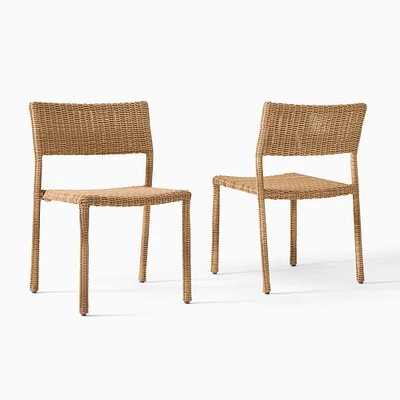 Westport Slim Profile Outdoor Stacking Dining Side Chair, All Weather Wicker, Natural, Set of 2