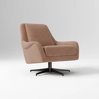 Lottie Swivel Chair, Poly, Alabaster, Yarn Dyed Linen Weave, Dark Bronze