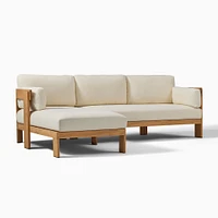 Monterey Outdoor 2-Piece Chaise Sectional, Left Arm Sofa and Right Chaise, Natural Teak, Crosshatch Weave, Alabaster