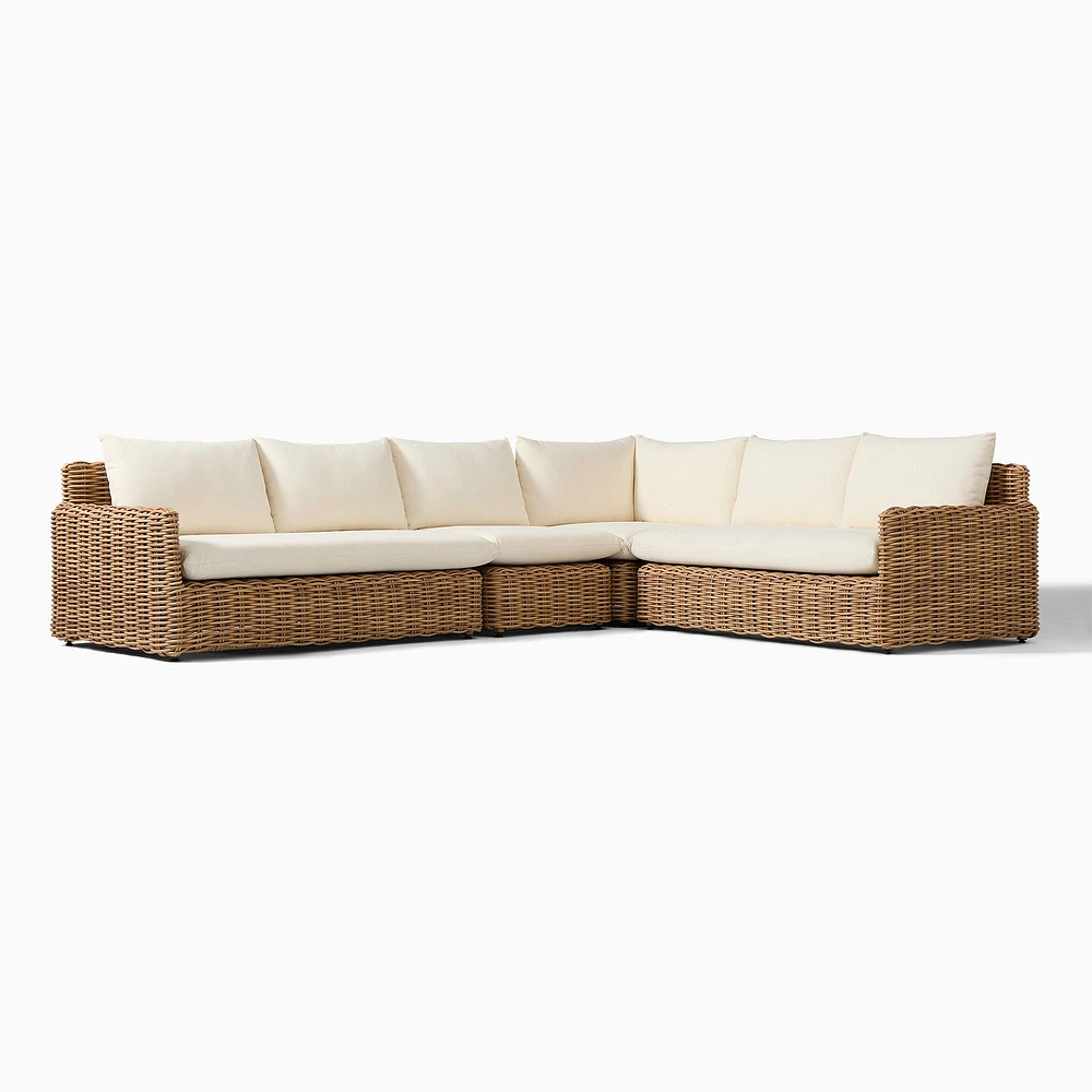 Westport Thin Outdoor -Piece L-Shaped Sectional, All Weather Wicker, Natural, Crosshatch Weave