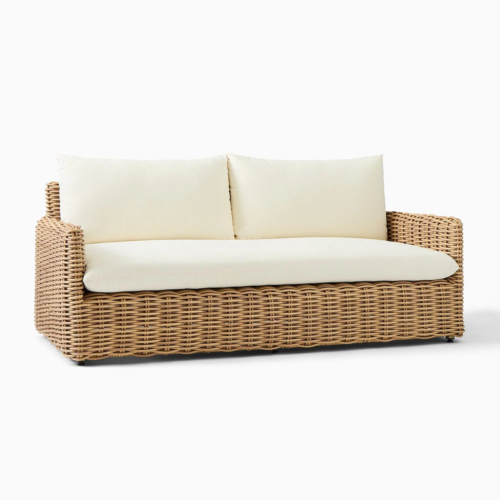 Westport Thin Outdoor 68" Sofa, All Weather Wicker, Seashore, Crosshatch Weave, Alabaster