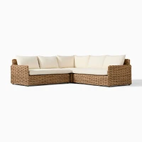 Westport Slim Profile Outdoor 3-Piece L-Shaped Sectional, All Weather Wicker, Natural, Crosshatch Weave, Alabaster