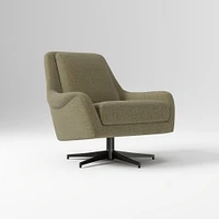 Lottie Swivel Chair, Poly, Alabaster, Yarn Dyed Linen Weave, Dark Bronze