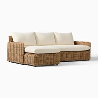 Westport Thin Outdoor 2-Piece Chaise Sectional, Left Arm Sofa and Right Chaise, All Weather Wicker, Natural, Crosshatch Weave, Alabaster