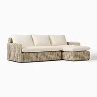 Westport Thin Outdoor 2-Piece Chaise Sectional, Left Arm Sofa and Right Chaise, All Weather Wicker, Natural, Crosshatch Weave, Alabaster