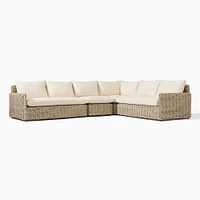 Westport Slim Profile Outdoor 4-Piece L-Shaped Sectional, All Weather Wicker, Natural, Crosshatch Weave, Alabaster