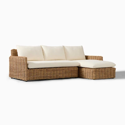 Westport Thin Outdoor 2-Piece Chaise Sectional, Left Arm Sofa and Right Chaise, All Weather Wicker, Natural, Crosshatch Weave, Alabaster