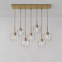 Sculptural 7 Light Chandelier Antique Brass Clear Glass Pebble  (51")