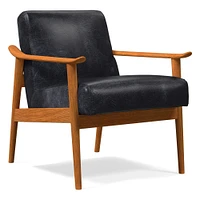 Open Box: Midcentury Show Wood Chair, Poly, Sierra Leather, Licorice, Pecan