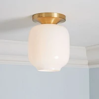 Sculptural Flush Mount Antique Brass Milk Glass Pebble  (7.5")