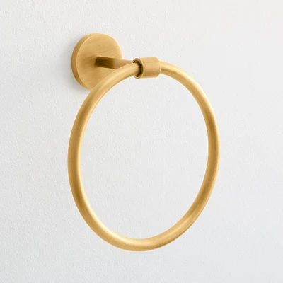Pure Modernist Bath Hardware, Towel Ring, Antique Brass