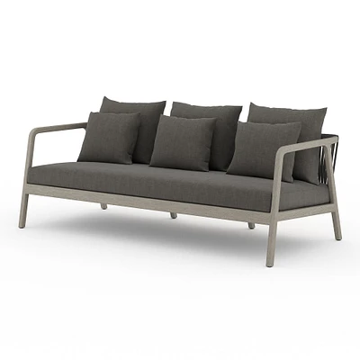 Rope & Wood Outdoor Sofa, 81", Charcoal Weathered Gray