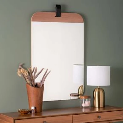 Frameless Wood Accent Wall Mirror w/ Strap, Natural, 24"Wx39.5"H