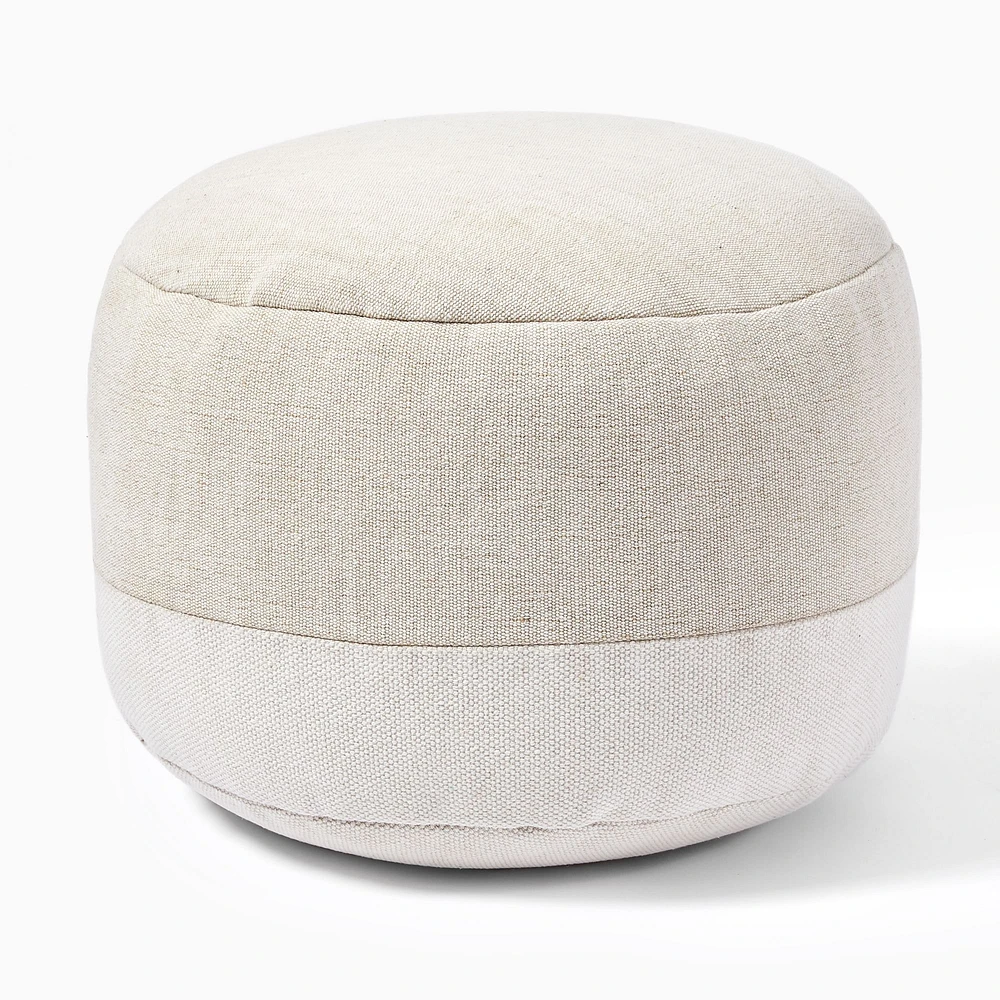 Cotton Canvas Round Pouf, 22"x22"x13", Sand