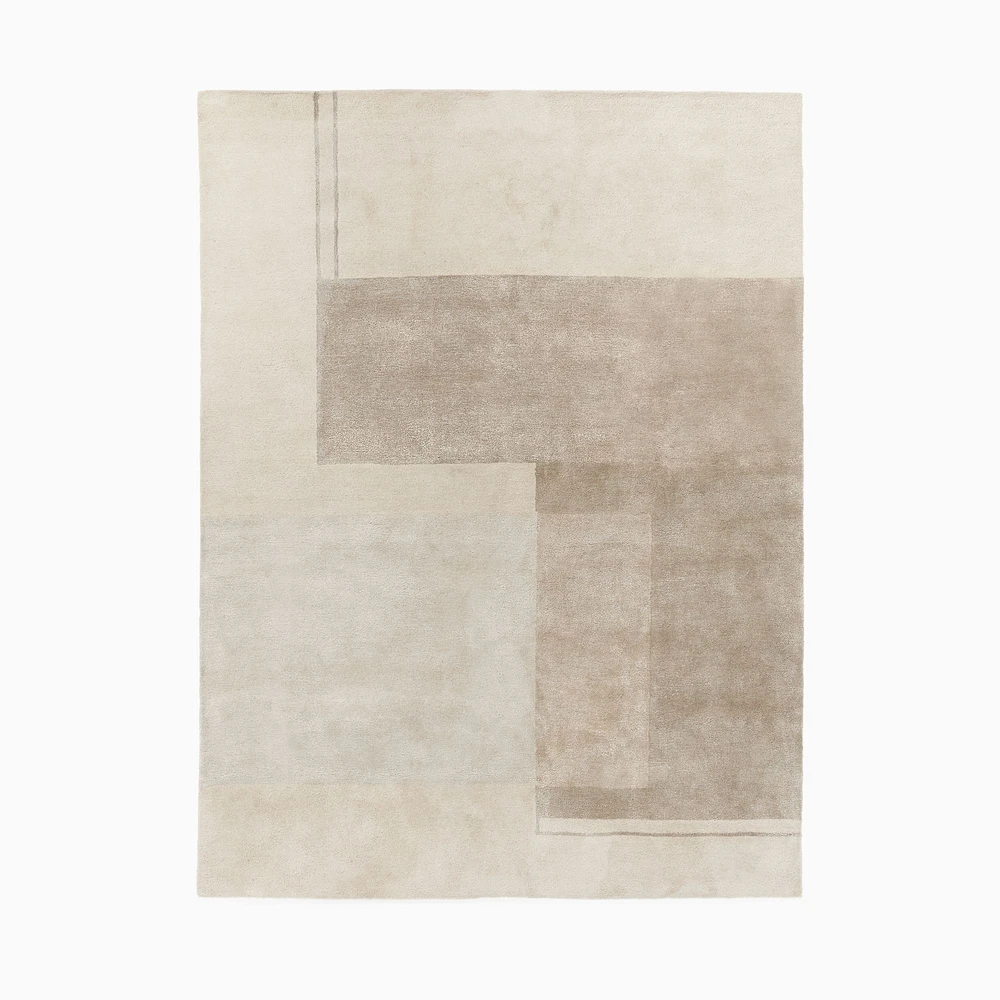 Colorblock Shine Wool Rug, 5x8, Beige Whitecap
