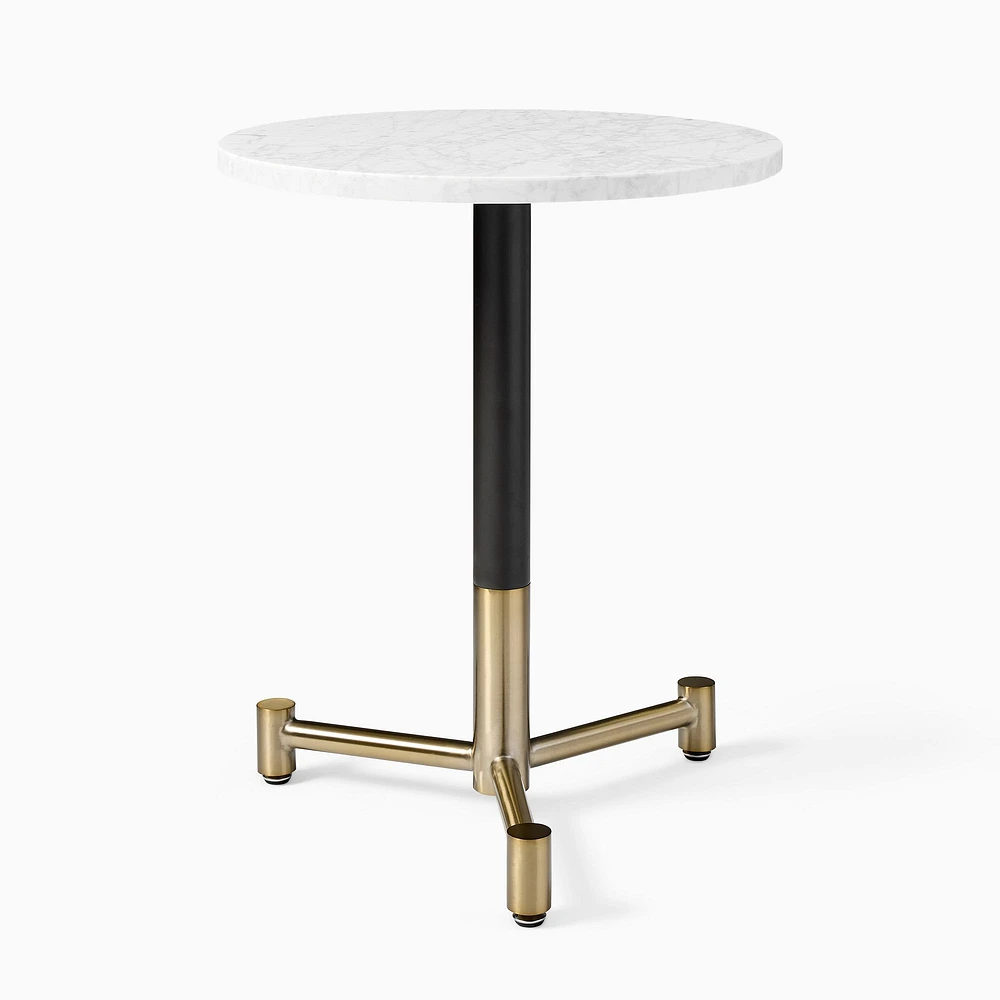 White Marble Round Bistro Table, 24", Branch Dining, Dark Bronze + Blackened Brass