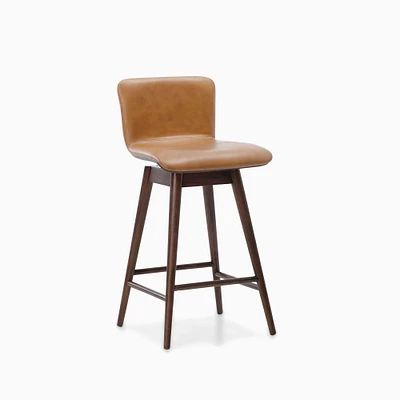 Chip & Dent: Boulder Swivel Counter Stool Camel Leather Walnut