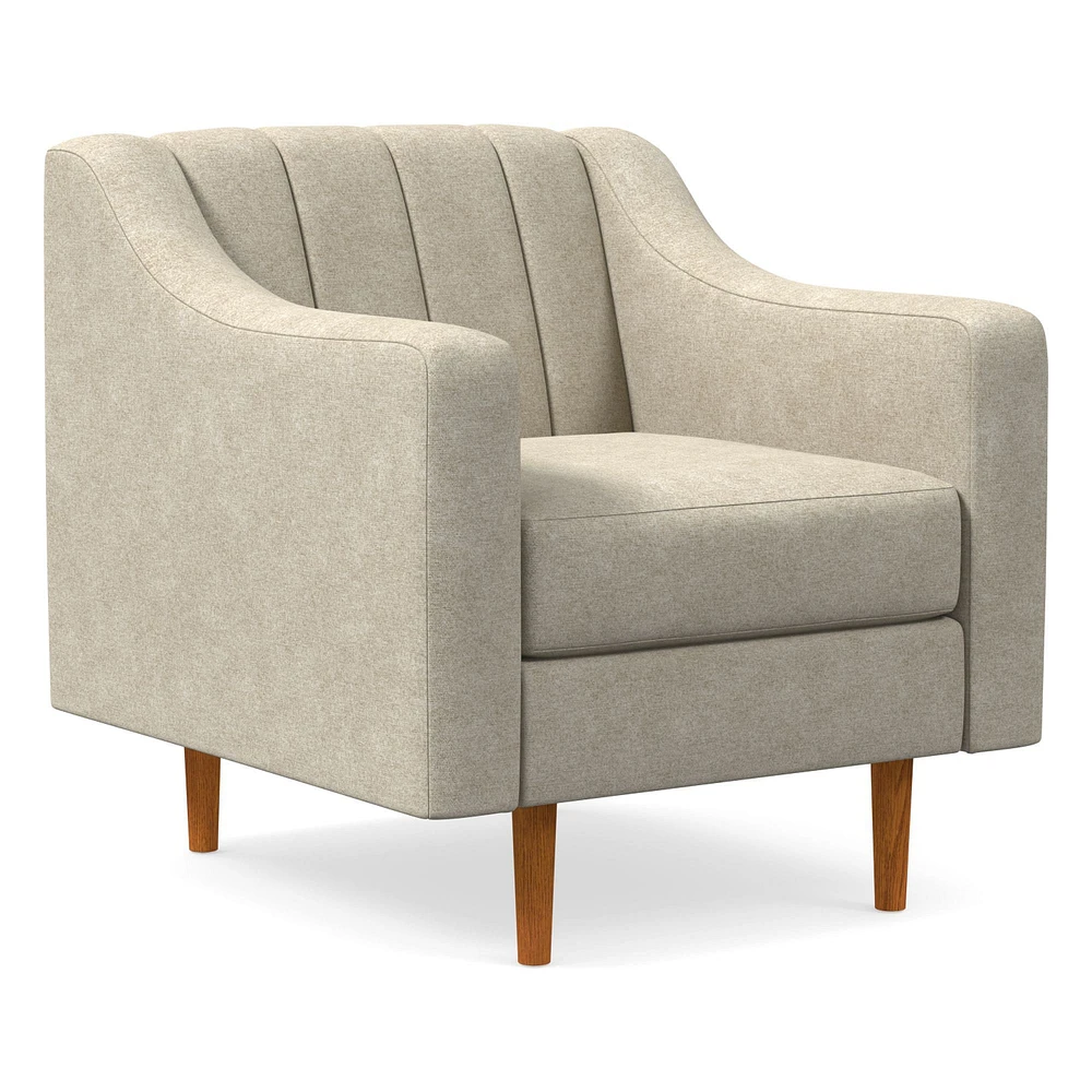 Open Box: Olive Channel Back Swoop Arm Chair, Poly, Distressed Velvet, Dune, Pecan