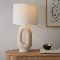 Chamber Ceramic Table Lamp White Linen (25")