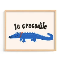 French Crocodile, White Wood Frame, 14"x11"