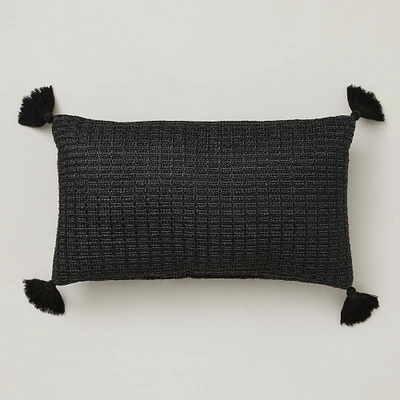 Faux Jute Indoor/Outdoor Pillow, Black, 20"x20"