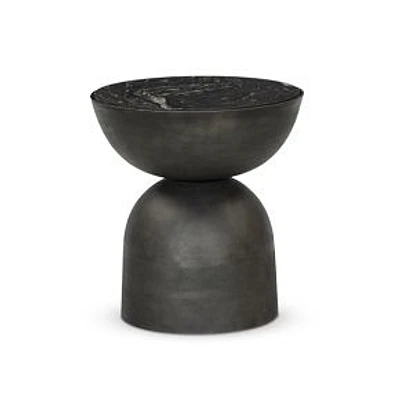 Barnaby End Table, Polished Black Marble-Hammered Grey