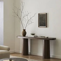 Josias Console Table, Rustic Brown Oak Veneer