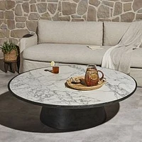 Jozette Outdoor Coffee Table, Aged Grey-Veined White Marble