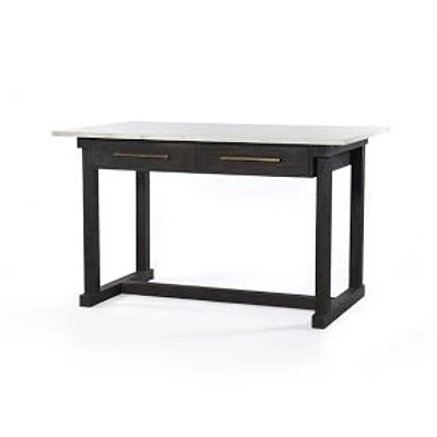 Richell Bar Table, Dark Anthracite-Polished White Marble-Aged Brass Iron-Counter