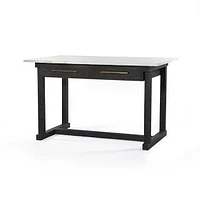 Richell Bar Table, Dark Anthracite-Polished White Marble-Aged Brass Iron-Counter