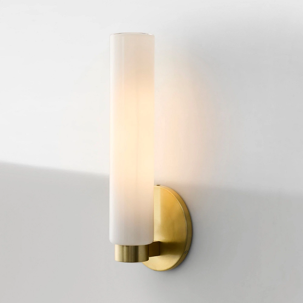 Weston Smooth Glass Sconce, Single 16", Milk Glass/Antique Brass