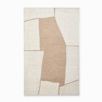 Torn Shape Wool Rug, 5x8, Camel