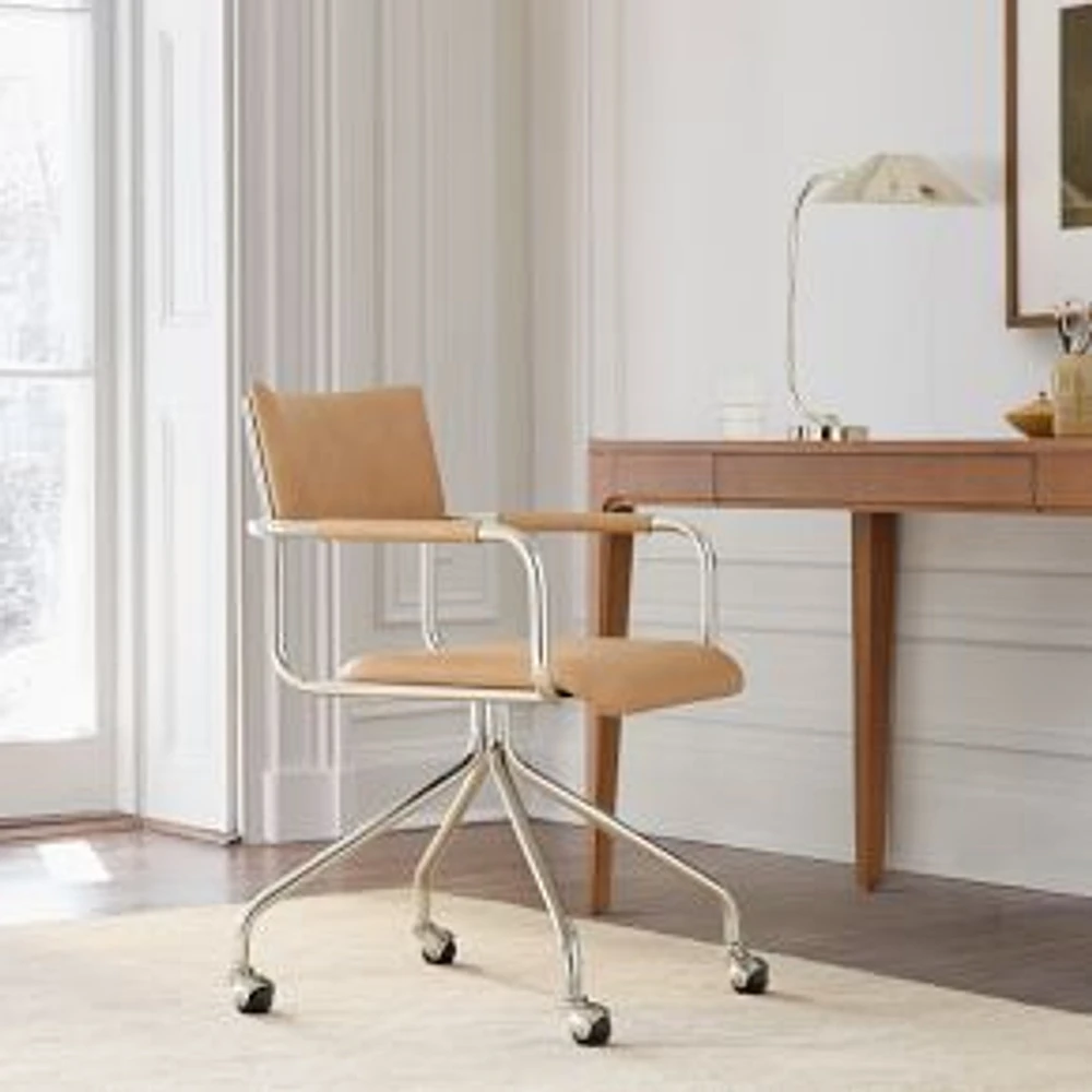 Ronan Office Chair, Ludlow Leather, Cashew, Polished Stainless Steel