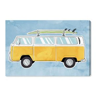 Retro Surfer Van Yellow 24x16 Canvas Wall Art