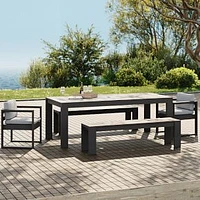 Telluride Aluminum Dining Table, 2 Benches, and 2 Arm Chairs, Dark Bronze