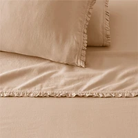 European Flax Linen Ruffle Sheet Set, Full, White