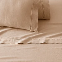 European Flax Linen Pom Sheet Set, Full, White