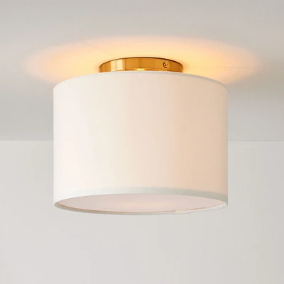 Drum Shade Flush Mount Dark Bronze Natural Linen (12")