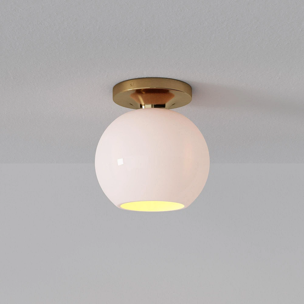 Sculptural Flush Mount Antique Brass Clear Glass Globe 6.5