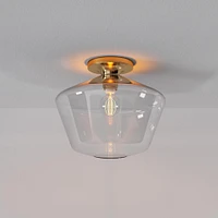 Sculptural Flush Mount Antique Brass Clear Glass Geo  (7")