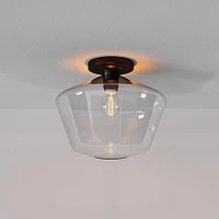 Sculptural Flush Mount Antique Brass Clear Glass Geo  (7")