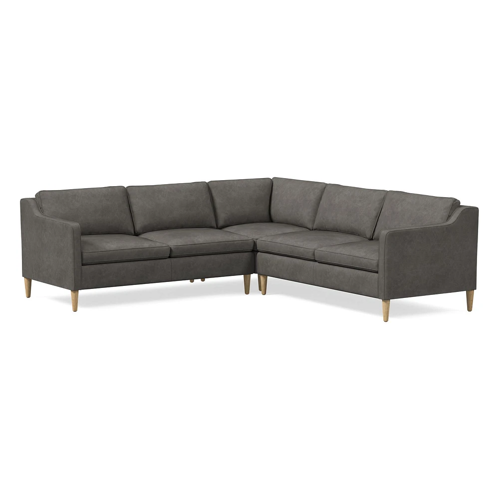 Hamilton 88" 3-Piece Sectional, Ludlow Leather, Gray Smoke, Almond