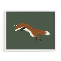 Leaping Fox, White Wood Frame, 14"x11"