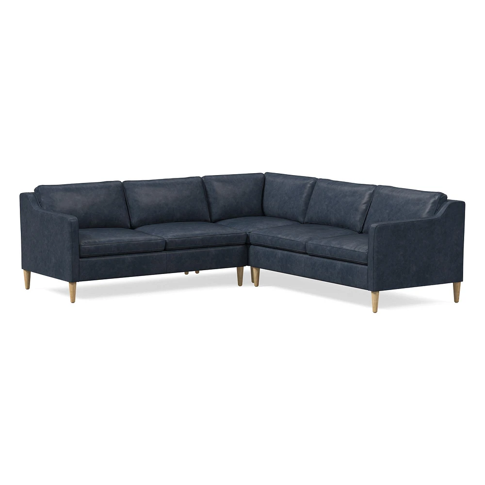 Hamilton 88" 3-Piece Sectional, Ludlow Leather, Gray Smoke, Almond