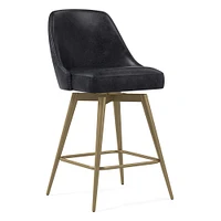 Open Box: Mid-Century Swivel Counter Stool Sierra Leather Licorice Blackened Brass