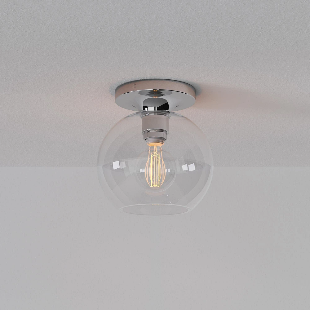 Sculptural Flush Mount Antique Brass Clear Glass Globe 6.5
